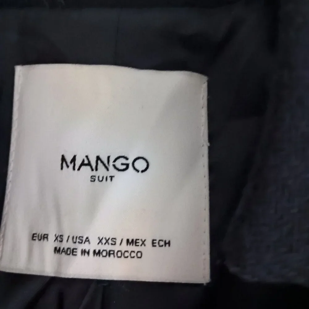 Mango Wool Blend Double Breasted Mid-Thigh Suit Coat Navy Blue Women’s XXS EUC - Picture 9 of 16